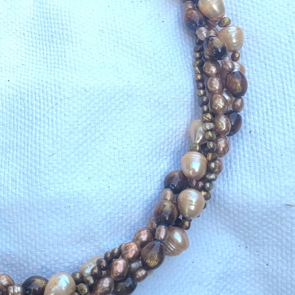 4 Strand Pearl Golden Coral Necklace 24" - 26" - Picture 6 of 7
